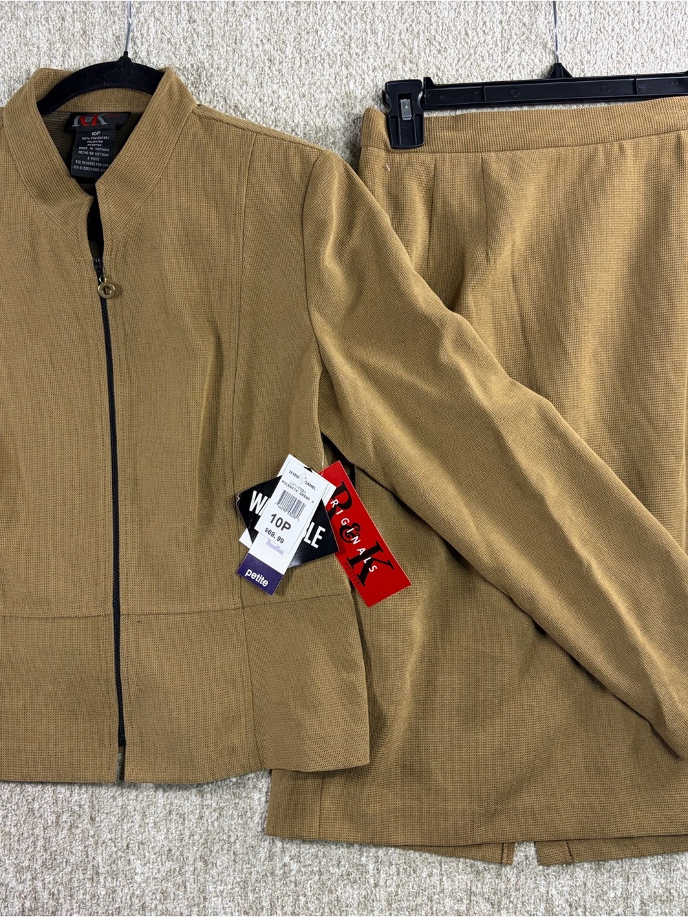 Rare Vintage NWT R&K Women's Lightweight Jacket and Skirt Set in Tan